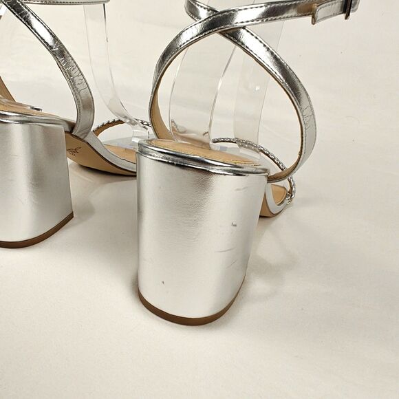 Jewel Badgley Mischka Suri Silver Metallic Block Heel Sandal Size 10 Party Comfy - Picture 10 of 10
